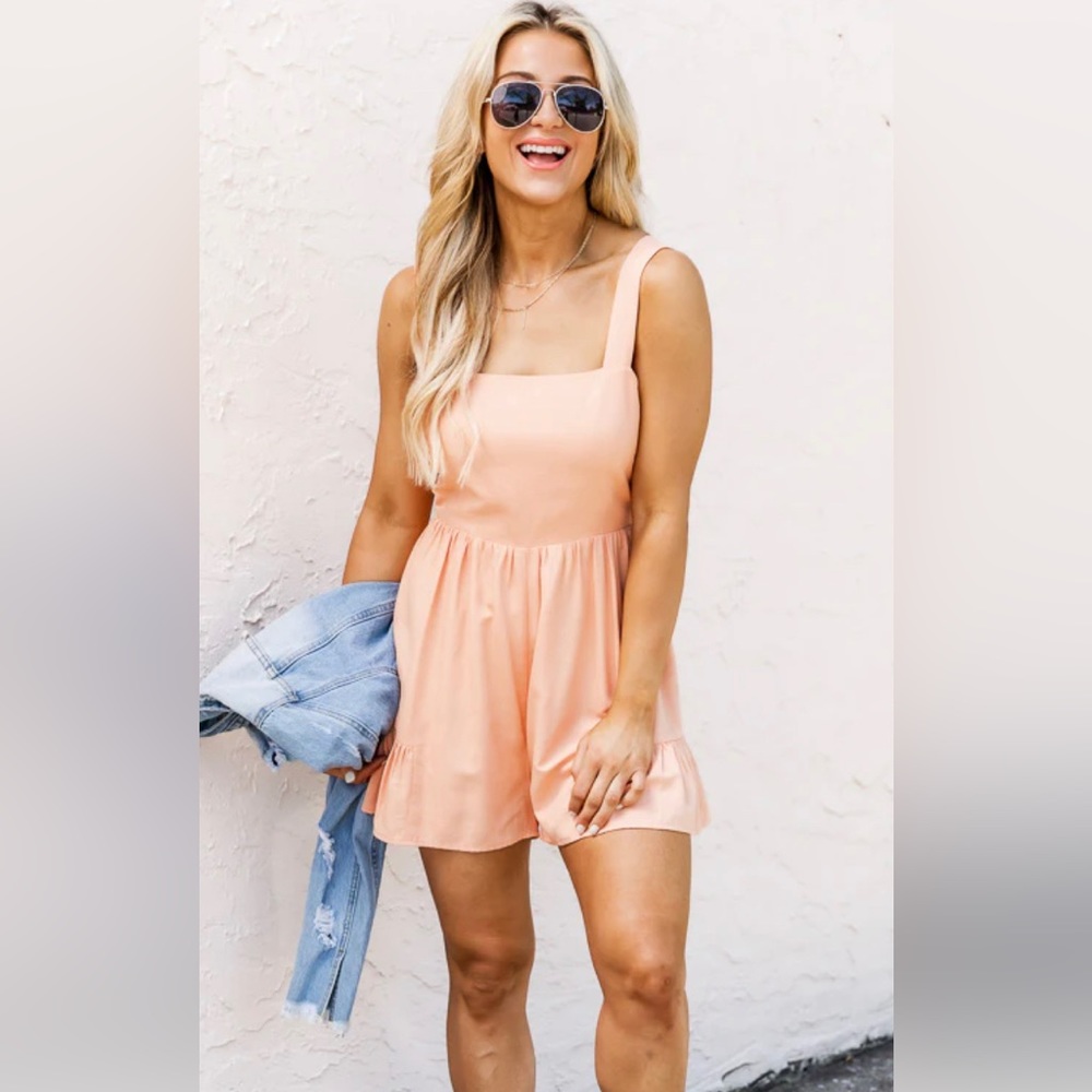 Pink Lily REFLECTION OF YOU ORANGE TIE BACK ROMPER